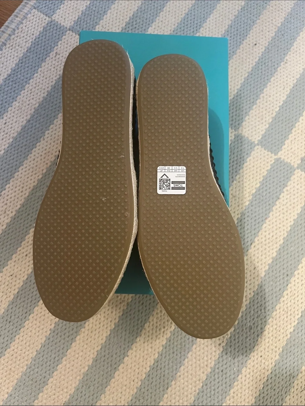 Toms Black Leather Espadrille Slip-Ons
